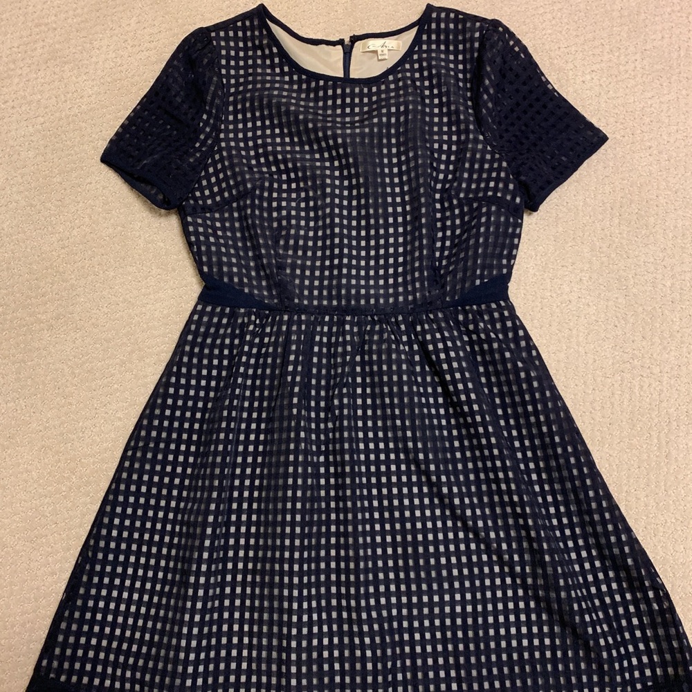 Navy square pattern dress